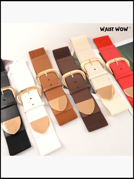 Wide Elastic Belt with Gold Buckle for Dresses and Skirts main image 6